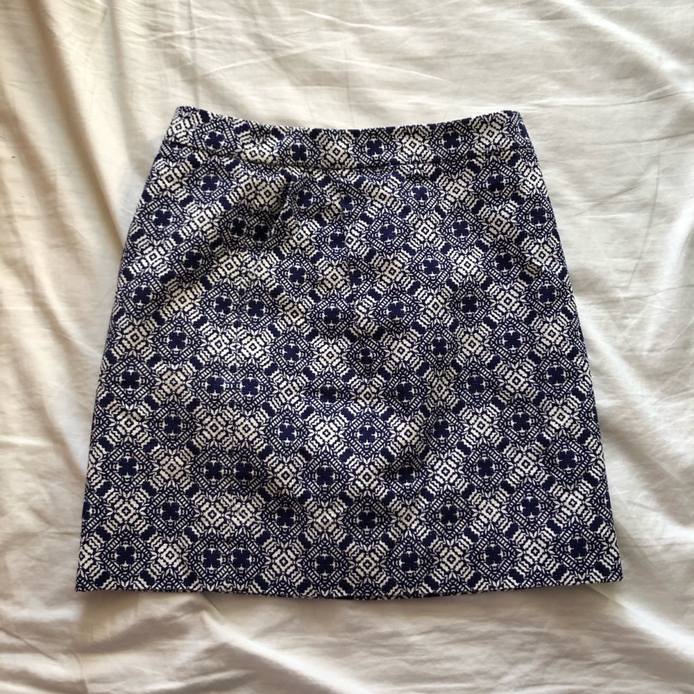 JCrew Blue/Cream Printed Canvas Skirt, Size 0
